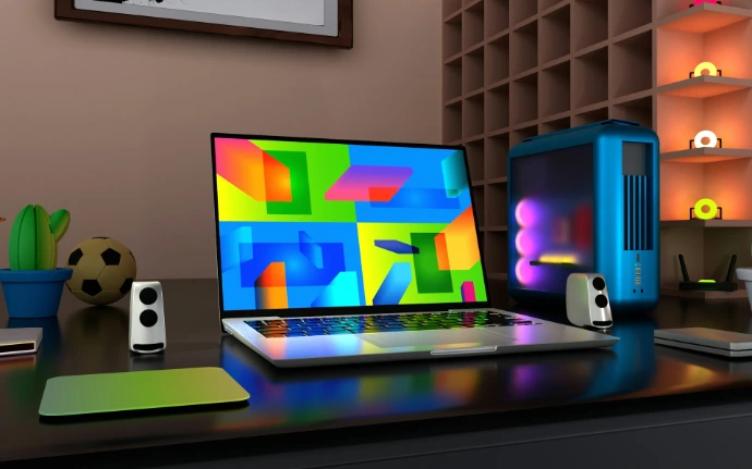 a laptop computer sitting on top of a desk